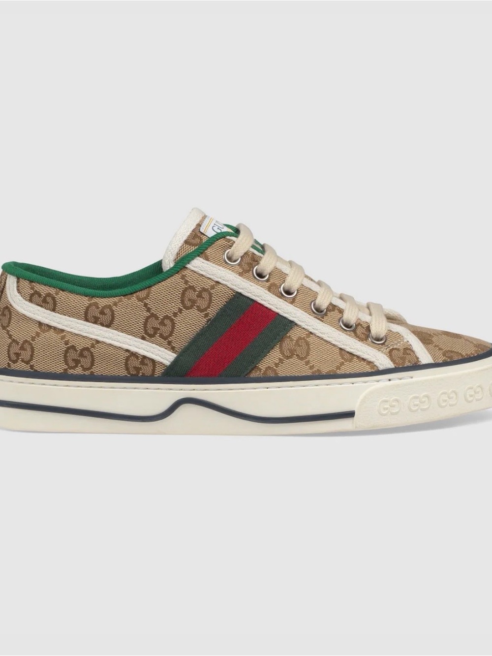 Gucci Tan GG Supreme Low-Top Sneaker with Green-Red - Picture 2 of 9